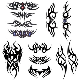Yesallwas 5 Sheets Mix Tribal fake Tattoos Large Temporary Tattoo Blue Black Tribal Pattern Tattoo Body Sticker for Men Women.