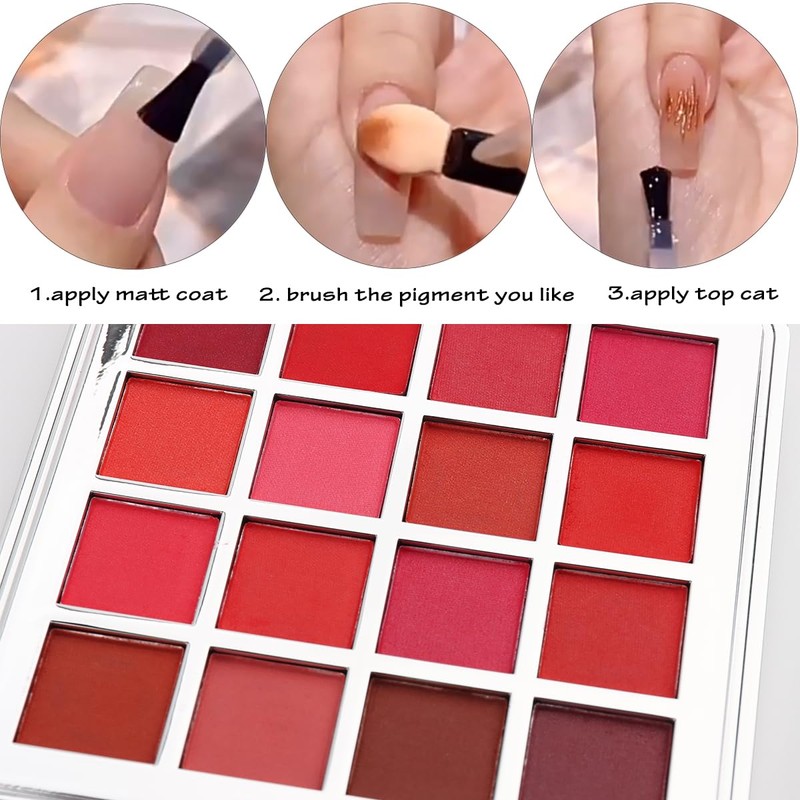 Nail Pigment Powder Set, 16 Colors Gradient Nail Glitter Powder,