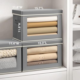 Homsorout Storage Bins with Lids, 4 Pack Large Storage Cubes with Window, Closet Bins with Lids & Handles, Fabric Box for Organizing Clothes, Towels, Books, Grey