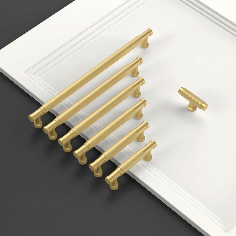 Amerdeco 10 Pack 3.75 Inch(96mm) Brushed Gold Cabinet Pulls Knurled