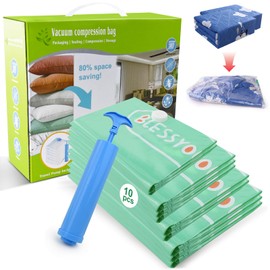 Vacuum Bags for Clothes with Set of 10, 4 Sizes (2 x 100 x 80 cm + 3 x 60 x 70 cm + 2 x 50 x 70 cm + 3 x 40 x 60 cm) Space Saving up to 80% Vacuum Bags Travel Storage Bags Garment Bags