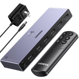 UGREEN HDMI Switcher, 5 Input, 1 Output, 8K @ 60Hz, Switcher, HDCP 2.3/HDMI 2.1, Manual Switching, HDR/3D, Compatible with Windows, MacOS, Linux, PS3/PS4/PS5/Switch, Power Adapter Included