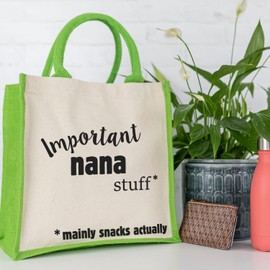 Stickerscape Important Nana Stuff Canvas Bag | Gift for Grandma or Nana at Christmas | Made in The UK (Green, Nana), 003087G-A-FBA-nana