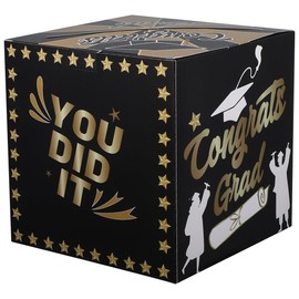 Graduation Card Box Holder, Black Paper Grad Box with Card Slot for Collecting Wishes, Messages, Envelopes, Foldable Design for Graduation Party Decorations and Celebrations
