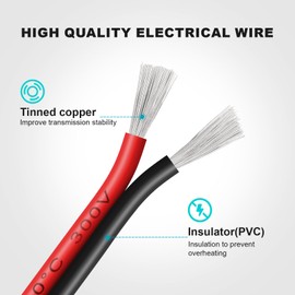 18 Gauge 2 Conductor PVC Tinned Copper Electrical Wires, 32.8FT/10M Red and Black Double Parallel Wire,0.82mm²，for DIY Projects, Home Electrical, Power Wiring,Car Speaker Wires, LED Wires.