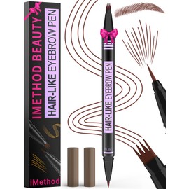 iMethod Microblading Eyebrow Pencil - Eyebrow Pencil Dual-Ended 2-in-1 Eyebrow Pencil with 4 Micro Fork Tips & Precise Brush Tip Creates Natural Eyebrows, Reddish Brown
