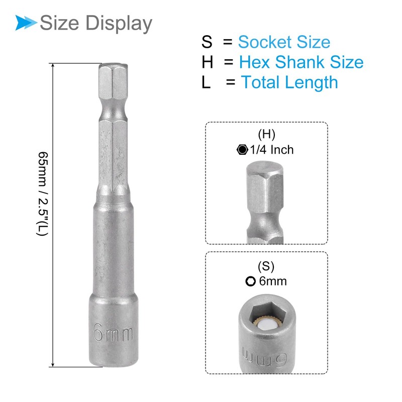 CoCud 5pcs Driver Drill Bit 1/4" Hex Shank 6mm Socket
