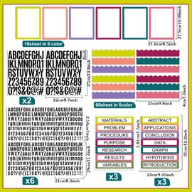 Sinload 92 Pcs Science Fair Board Supplies 60 Trim Scalloped Poster Boards 18 Presentation Subtitles 6 Project Titles 8 Letter Sticker for Classroom Display Boards(Bright Color)