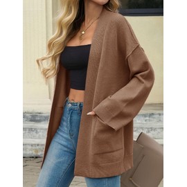 Cicy Bell Womens Oversized Cardigans Long Sleeve Open Front Shawl Sweaters Knit Fall Outerwear with Pockets Dark Brown