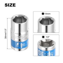 HARFINGTON 10pcs 1/2 Inch Drive 6-Point Socket 14mm CR-V Metric Shallow Socket Electric Wrench Socket for Mechanical Auto Repair, Silver Tone & Blue