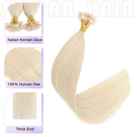 Sindra Blonde Pre Bonded Human Hair Extensions 50 Strands 40g U Tip Keratin Hair Extensions Platinum Blonde Fusion Hair Extensions Real Human Hair #60 16inch