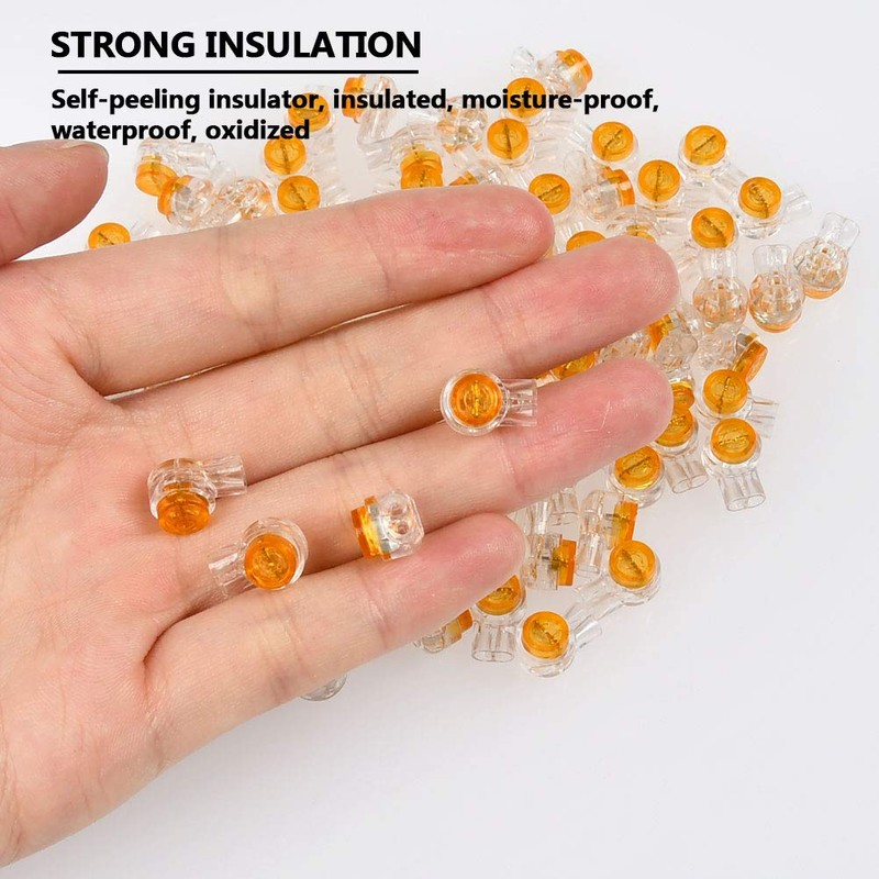 BUYGOO 200PCS Waterproof Gel-Filled Orange Clear Button Telephone Wire Connectors