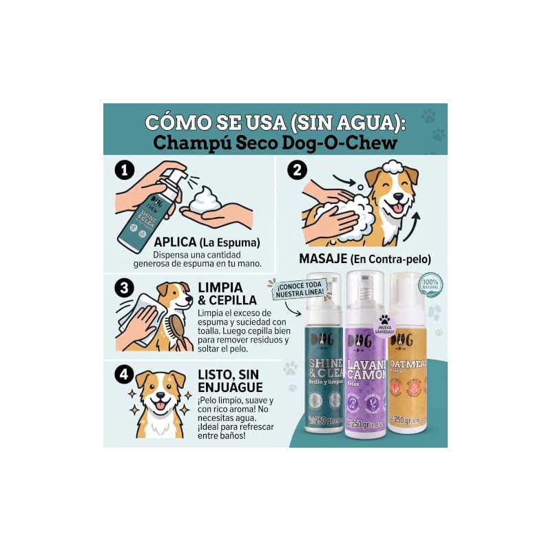 Shampoo en Seco para Perros, Espuma sin Agua, 250 ml