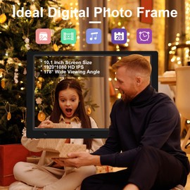 10.1 Inch Digital Picture Frame with 32GB USB Flash Drive, KECAG 1920x1080 HD IPS Screen Digital Photo Frame, Motion Sensor, Video, Music, Share Moments via SD Card or USB, with Remote Control