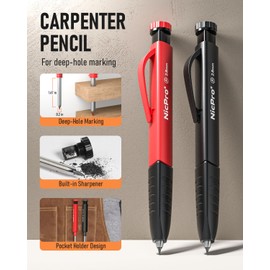 Nicpro 17Pack CP2000 Carpenter Pencil Set with Sharpener, Mechanical Pencils with 57 Refill, Carbide Scribe Woodworking Tool, Deep Hole Marker, All-in-one Heavy Duty Construction Pencil for Architect