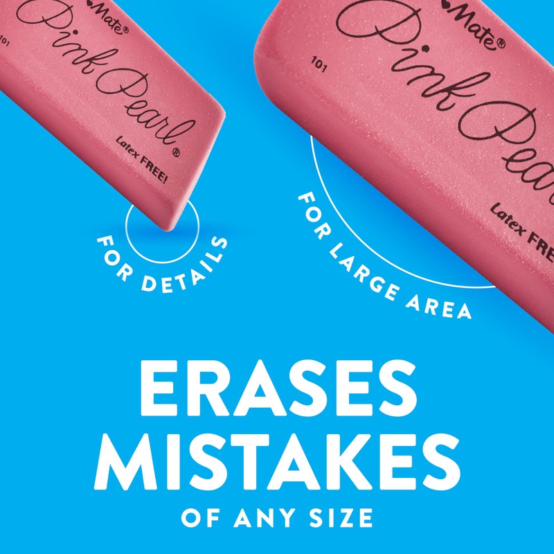 Paper Mate Erasers, Pink Pearl, 12 Count - Latex Free