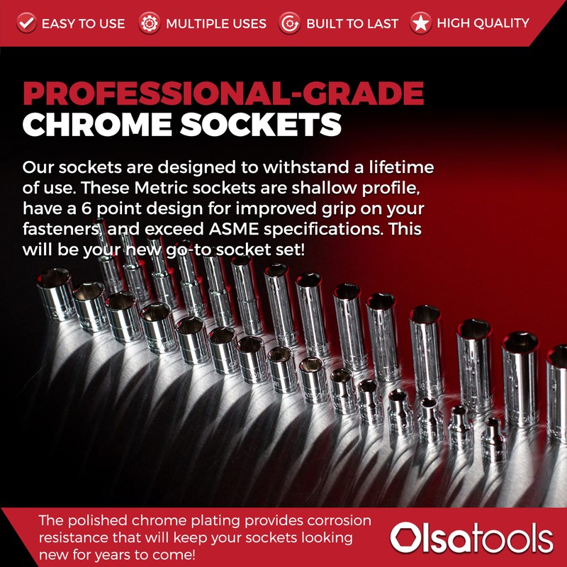 Olsa Tools Metric Socket Set (15pc) | 3/8-Inch Drive |