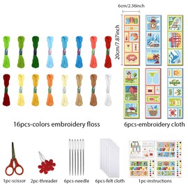 FREEBLOSS Set of 6 Cross Stitch Bookmark Set, Stamped Cross Stitch Embroidery Set "Seaside Window Pane" with Instructions for Adults 8 x 2.4 Inches