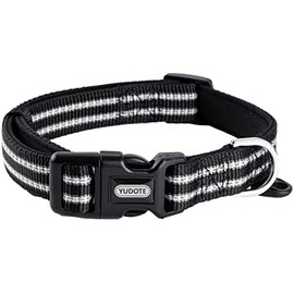 Collar reflectante de nailon para perro con acolchado de neopreno suave y cómodo, ajustable para perros medianos. (Cuello 13-18.9 pulgadas, negro)