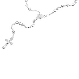 DoubleAccent Sterling Silver Rosary Necklace 5mm Bead Cross Pendant Rosary Chain (20, 22, 24, 26, 28, 30 Inches)