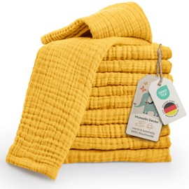 LAYNENBURG Set of 10 Premium Burp Cloths Baby Made of Extra Soft Muslin - 100% Cotton - 30 x 50 cm - Oeko Tex 100 - Muslin Cloths as Muslin Nappies or Cloth Nappies (Yellow)
