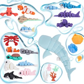 Eisfiel 24PCS 3D Printed Sea Animal Toys Set, Mini 3D Printed Ocean Animals Figures for Kids Adults, Cute Articulated Flexible Fidget Toys for Party Favors Birthday Gifts Desk Pets Home Office Decor