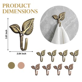 8pcs Iron Leaf Wall Hooks - Antique Bronze & Red Bronze Rustic Single Hook for Hanging Coat, Key, Bag, Towel, Decorative Home Wall Mount Hooks with Screws