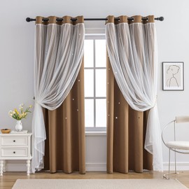 indistar Star Cutout Kids Window Blackout Curtains for Girl Bedroom Window Room Darkening Curtains & Drapes Baby Nursery Curtains (2 Panel,52Wx72L inch,Coffee)