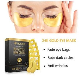 Huaxia 24k gold eye masks, eye patches, 20 pairs of dark circle, eye bag and puffy eye care. Puffy eye mask with collagen, hyaluronic acid and amino acids. Comfort Skin Care