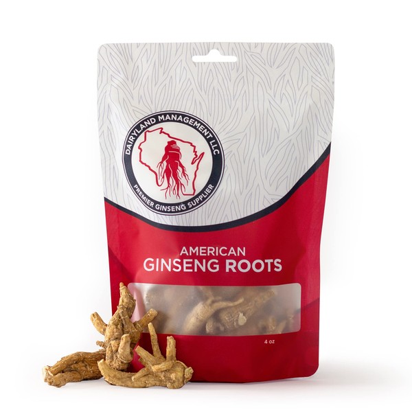 Dairyland Management LLC Ginseng Roots 西洋参 - 4 oz Pack of Wisconsin Ginseng Root - Authentic American Ginseng - Non-GMO, Gluten Free Whole Ginseng - Use This Herbal Supplement in Soup, Tea, Congee