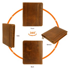 Top Grain Leather Portfolio Business Padfolio Document Organizer with Writing Pad Resume Interview Professional Zipper Writing Notepad Folder for Men Women