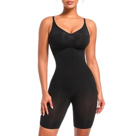 Atbuty Bodysuit for Women Shorts Tummy Control Seamless Shapewear Body Shaper, Black Bodysuit Shorts, M-L