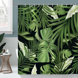 Bonhause Shower Curtain Tropical Palm Leaves Green Plant 180 x 180 cm Shower Curtains Anti-Mould Waterproof Polyester Fabric Washable Bathroom Curtain for Bathroom with 12 Hooks