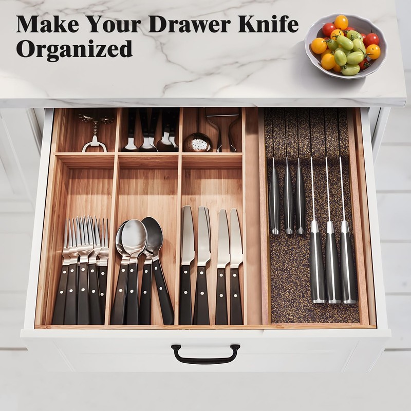 Enoking Knife Drawer Organizer Insert, In Drawer Knife Block, Acacia