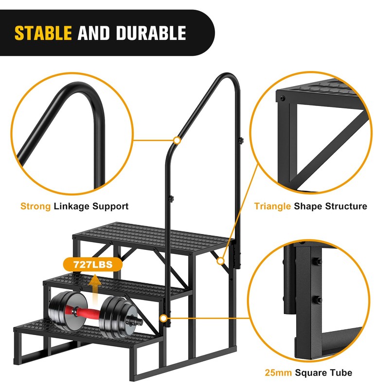 Nilight RV Steps with Handrail, 3 Steps Hot Tub Steps