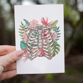 Anatomical Greeting Cards - 24 Cards w/White Envelopes - Skeleton & Heart with Flowers Designs - Stationery Printed in the USA by RitzyRose