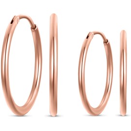 day.berlin Set of 4 Creole Earrings Cleo 18 K Gold-Plated 2 Pairs of Women's Earrings 18 mm and 22 mm Diameter, 2 mm Thick, 316L Stainless Steel, Nickel-Free and Waterproof, Stainless Steel, No