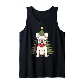 Christmas Tree, ornaments and Cute Frenchie Santa Christmas Tank Top