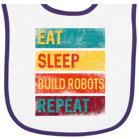 inktastic Robotics Eat Sleep Build Robots Repeat Baby Terry Cloth Bib White and Purple 37d51