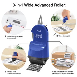 Guard Your ID 3-in-1 Wide Advanced Roller with Retractable Box & Envelope Opener, Identity Theft Prevention Security Stamp, Blue
