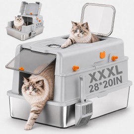 XXXL Stainless Steel Litter Box with Lid for Big Cats