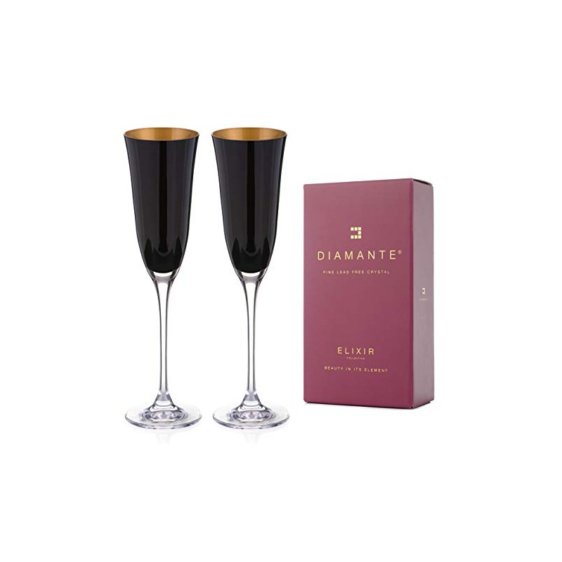 DIAMANTE Oro Black Champagne Flutes - 'Oro Black' Collection -