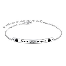 FLYOW Teach Love Inspire Apple Bracelet For Teachers 925 Sterling Silver Apple Bangle Bracelet Adjustable Teacher Bracelet Graduation Gifts