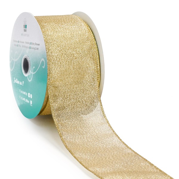 CT CRAFT LLC Light Gold Metallic Wired Ribbon 2.5 inch