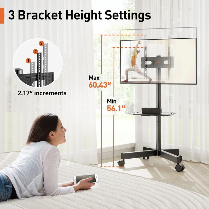 Perlegear Rolling TV Stand for 23-60 Inch LED Flat Screen/Curved