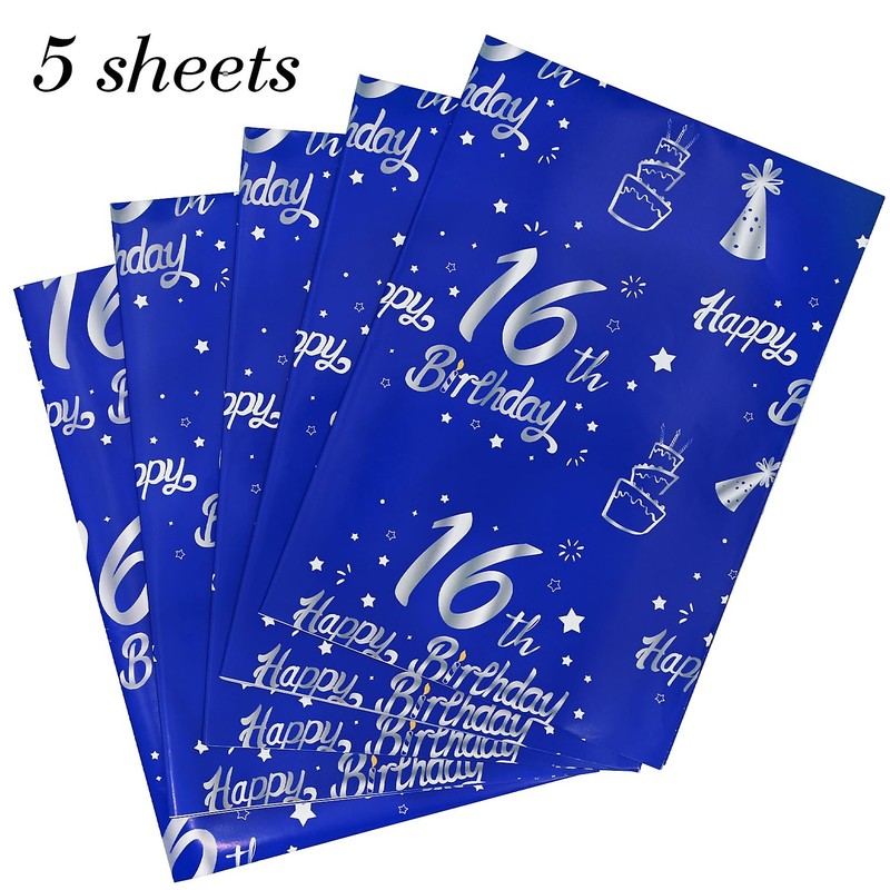 QRTDXP Navy Blue 16th Gift Wrapping Paper Sheets,5pcs 50 *