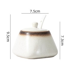 Ceramic Sugar Bowl, 430ml Sugar Pot with Lid and Spoon, Spice Jar for Salt, Sugar, Coffee, Tea, Condiment Containers Seasoning Box for Home Kitchen Coffee Bar - Off White