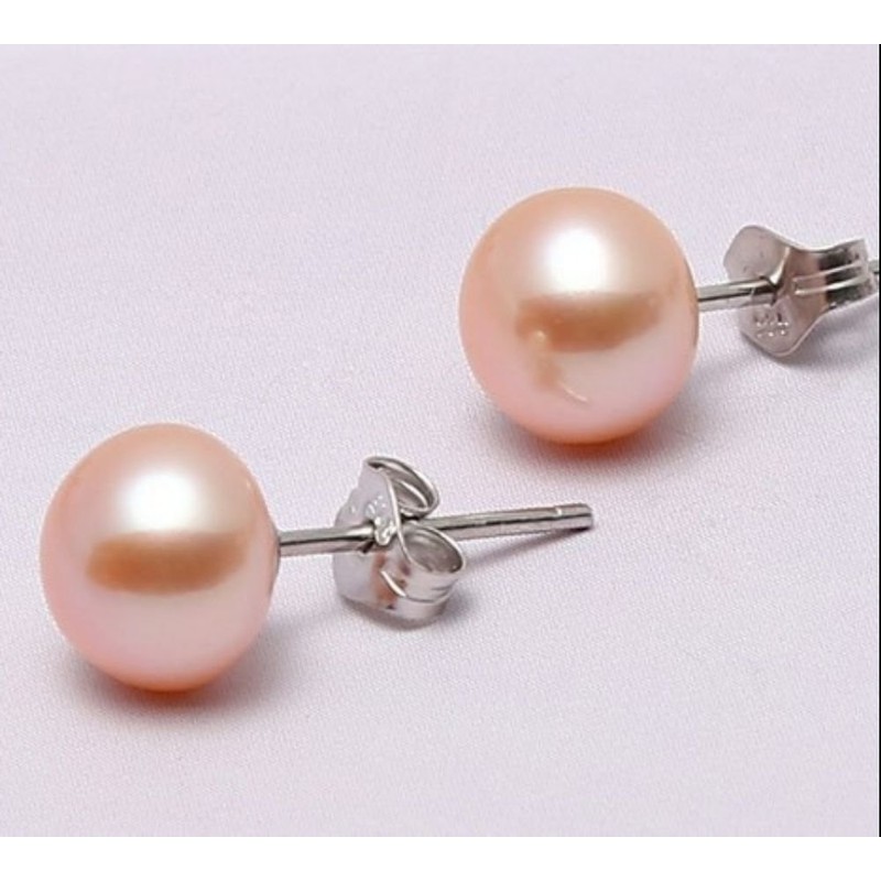 Sterling Silver Freshwater Pearl Stud Earrings (Pink)