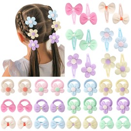 DRESHOW Hair Accessories for Toddlers, Hair Clips, Bows and Flowers with Soft Seamless Elastic Ponytail Holder, Baby Hair Bobbles, Elastic for Small Girls, Toddlers, Children, Teenagers, Hair Clip &