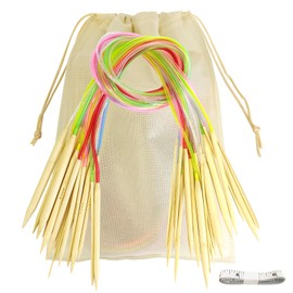 Circular Knitting Needles Set, 18 Size Bamboo Round Knitting Needles Set Double Pointed Knitting Needles for Hats Gloves Socks Scarfs (Colorful, 80cm)